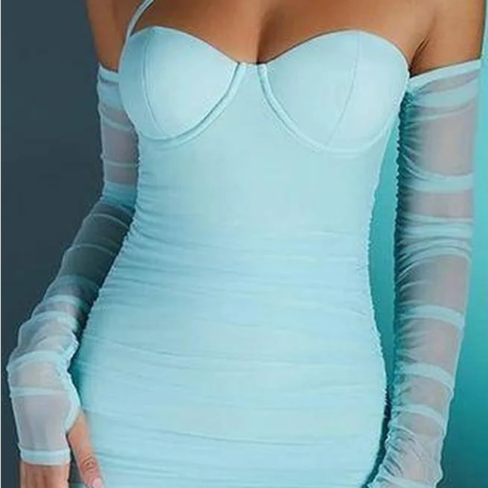 Oh Polly Strapless Light Blue Dress